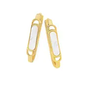 9ct Gold Mother Of Pearl Paperclip Huggie Earrings in White