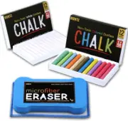 Dustless Chalk with Microfiber Eraser, Washable and Reusable, 24 Chalks + Eraser