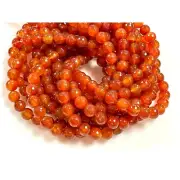 Carnelian Natural Gemstone Round Shape Faceted Beads Full Strand Beads Size 8mm