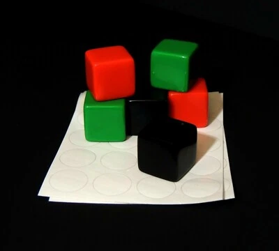NEW Set of 6 Blank Black Green Red 16mm Dice with Stickers - Games Math RPG