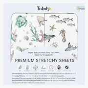 TotAha Crib Sheets for Boys Girls, Premium Soft Crib Mattress Fitted Sheet, Super Stretchy Jersey Knit Baby Sheets, Silky Comfort Baby Bed Sheets 28x52x9 Extra Deep Pocket, 2 Pack (Sea Animal)