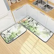 YXYZRMY Kitchen Mats for Floor, 2 Piece, Plant Green Watercolor Funny Cute Washable Non-Slip Kitchen Rugs Set for Home & Office, Sink, Laundry, 19.7” x 27.6” + 19.7” + 47.2”