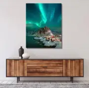 Norway Aurora Borealis Over red cabins northern light canvas Wall Art home Decor