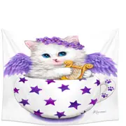 Cat Art Drawings the Cup Kitty Harp Angel Tapestry
