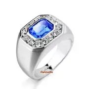 Men's 18k White Gold Plated Blue cubic zirconia Ring Band R106