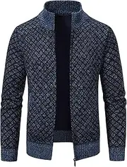 [SWJGLITTR] Men's Stand Collar Cardigan Sweater Full Zip Knitted Sweater for Men Slim Fit Ribbed Knit Cardigan, Grey, Large