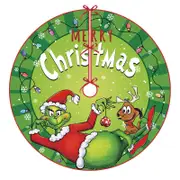 Merry Christmas Tree Skirt 48 Inches Green Xmas Tree Skirt, Funny Winter Holiday Party Indoor Decoration Home Decor