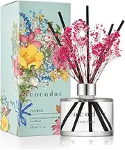 COCODOR Flower Reed Diffuser Set / 200ml / Lovely Peony/Scent Diffuser with Sticks Home Fragrance Reed Diffuser for Bathroom Shelf Décor