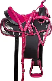Western Horse Saddle Synthetic Pleasure Trail Barrel Racing Tack Set Pink (10" Seat)