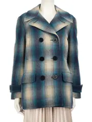 Blue Wool Tartan Pattern Coat