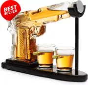 Pistol Gun Whiskey Decanter Set with Bullet Shot Glasses - Gift for Dad & Men