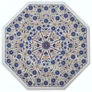 24 Inches Marble Coffee Table Top Lapis Lazuli Gemstone Inlay Work Center Table