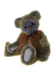 Charlie Bears Noon Brown Plush Fluffy Teddy Bear Bow Blue Nose
