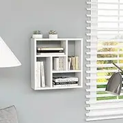 White Floating Wall Shelf for Books, DVDs - 45.1x16x45.1 cm Wood Shelf with Hanging Brackets, Elm Frame for Home Decor Shelves