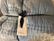 West Elm Lush Velvet Linear Wave F/Q Quilt NWT Ocean Blue