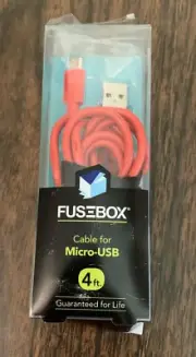 Fusebox 4ft Micro USB Cable With Cable Wrap Fast Data Transfer Red New 131-1704