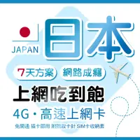 在飛比找momo購物網優惠-【瘋旅遊】日本網路卡 7天吃到飽 純上網 上網吃到飽 東京/