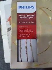 NIB 2 pk Philips 30 Light Battery Operated LED Dewdrop Fairy Lights Warm White