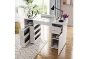 Advwin Manicure Table Nail Tech Desk with Dust Collector Glass Top White