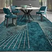 Area Rugs Living Room Home Decor,Blue,150 x 180 cm,Teal Dark Blue Geometric Stripe Modern Design,5ft x 6ft Washable Rugs Farmhouse Indoor Outdoor Rug,