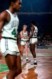 Larry Bird and Robert Parish Boston Celtics shake hands played in - Old Photo