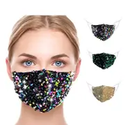 Catzon 3Packs 3D Reusable Breathable Adjustable Cloth Face Masks Glitter Sequin Face Cover-C
