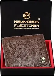 [HAMMONDS FLYCATCHER] Genuine Leather Wallet for Men, RFID Protected Leather Purse for Men, Money Purse for Men, Bi-Fold Wallet, 5 Card Slots, 2 ID Slots, Coin Pocket, Hidden Pockets, Brushwood, Modern