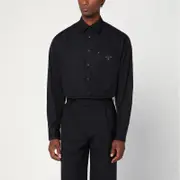 [Prada] Black cotton shirt with logo M Black