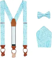 [Trafalgar] Men's Sobee Paisley Brace Bow Tie & Pocket Square Set (Suspenders)