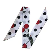 3PCS Women Silk Scarf Cherry Skinny Scarf Print Geometric Patterns Small Handle Bag Ribbons Female Head Scarves Wraps For Ladies