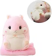 AQUEOUS Cute Hamster Plushed Pillow 3 in 1 Stuffed Hamster - Plush Car Pillow Air Conditioning Blanket with Hand Warmer 39 x 67 Inch (Pink Hand Warmer)