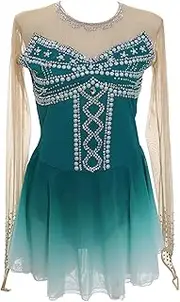 [Zagitova] Figure Ice Skating Dress, Kids Mesh Patchwork Skating Dancewear Costume for Competition, Customizable