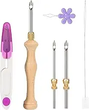 JSRQT Punch Needle Kit with Storage Box,Adjustable Embroidery Tool Pen with 5-3.5-2.5mm Needle Heads, Wooden Needle Punch Rug Hooking Kit for Adults Beginner DIY Craft