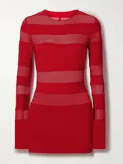 [Norma Kamali] Norma Kamali - Pickleball Mesh-paneled Stretch-jersey Mini Dress - Red - small small Red