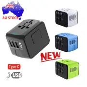 UnivGVsal World Travel Adapter 3 USB & Type-C Charger US/UK/EU/AU Plug EA