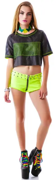 [Re Named] Mesh Race Leatherette Crop Top