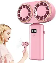 Portable Hand Fan - Electric Fan Handheld - Two Head Cooler with Rechargeable 5-Speed Lightweight for Festival Outdoor Hiking Travel Beach Camping Sports School Gym