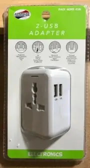 American Tourister Travel Adapter w/ 2 USB ports & 1 AC outlet NEW NIB UNOPENED