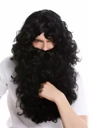 Wig Beard Set Deluxe Knecht Little Helper Prophet Hermit Black 46-A + B