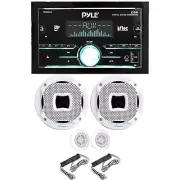 Pyle PLRDN43 2-DIN Receiver, 2x 6.5" 450W 2-Way White Marine Component Speakers