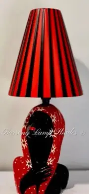 PLASTIC RIBBON RED & BLACK STRIPE LAMPSHADE MEDIUM "TALL CONE* BARSONY LADY LAMP