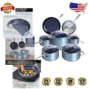 Induction-Compatible 12pc Duralon Blue Ceramic Cookware Set - Dishwasher Safe