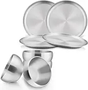 HaWare Kids Plates and Bowls, 8 Pieces Stainless Steel Dish Set, Reusable Dinnerware for Camping, Hiking, Travel, Picnic, Non-toxic Tableware set for Kids Self-feeding, Dishwasher Safe