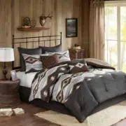 Woolrich Comforter Sets Full Geometric Southwestern Polyester in Grey/Brown