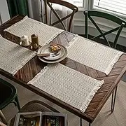 Cotton Linen Blend Placemats Set of 4 Rectangular Boho Rustic Farmhouse Dining Kitchen Fabric Table Mats for Housewarming Gift Wedding Christmas Thanksgiving Birthday Dinner Table Décor (Beige)
