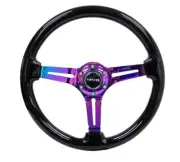 NRG Reinforced Steering Wheel Blk Wood w/Blk Matte Spoke/Neochrome Center Mark