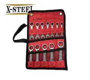 X-Steel 12pc 8-19mm Cr-V Stubby Ratchet Combination Ring Open Spanner Wrench Set