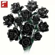 585pcs Black Rose Building Blocks Set Adult Puzzle Home Decor Fake Flower Gift