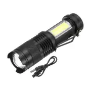 Scalable LED Flashlight with Side Lantern, White Light USB Recharging, Black
