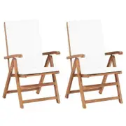 Reclining Garden Chairs with Cushions 2 pcs Solid Teak Wood Cream
